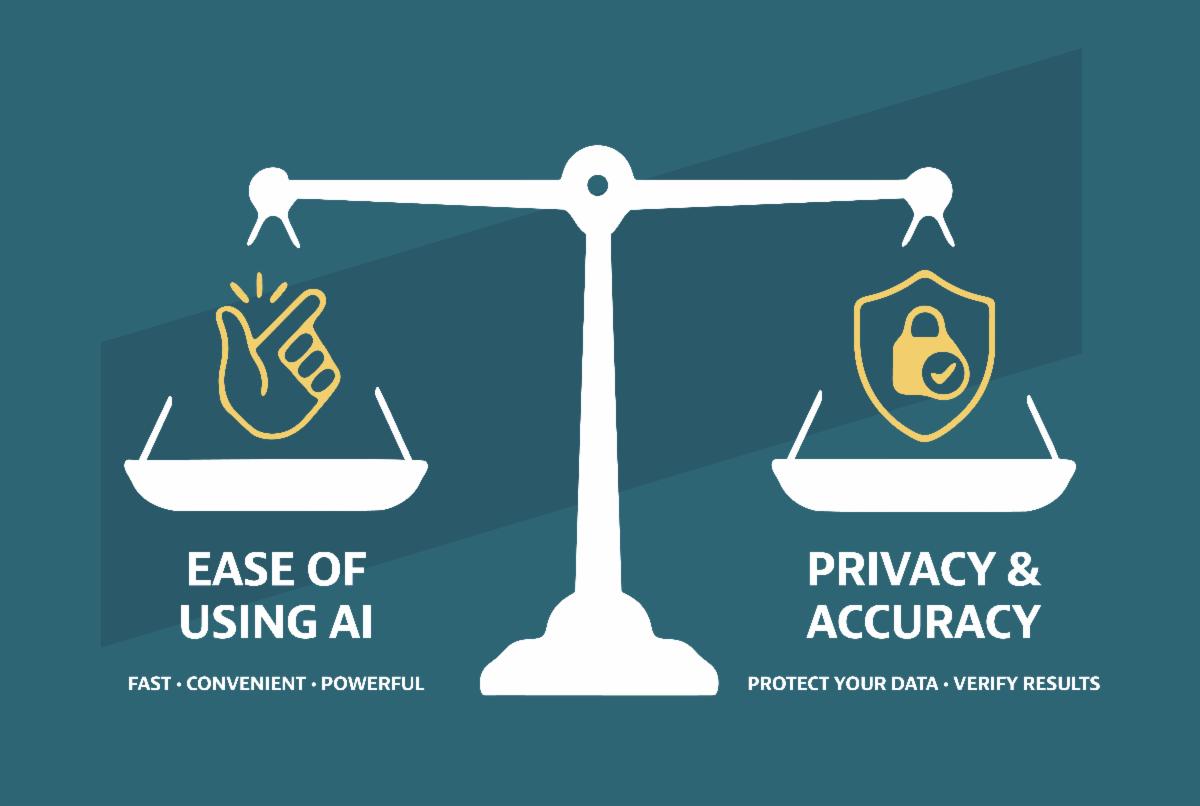 A scale balancing Ease of Using AI on one side and Privacy & Accuracy on the other side.